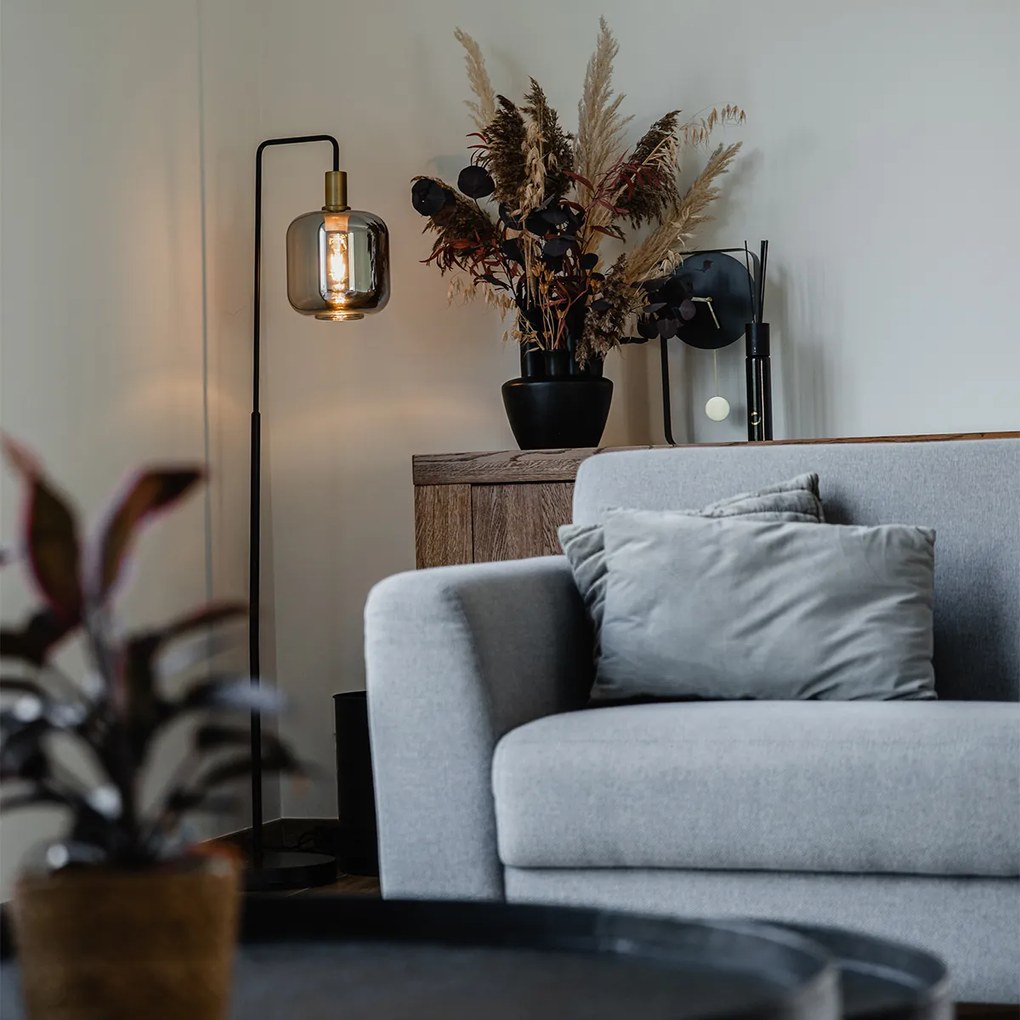 Дизайнерски подов аплик черен със злато и опушено стъкло - Zuzanna