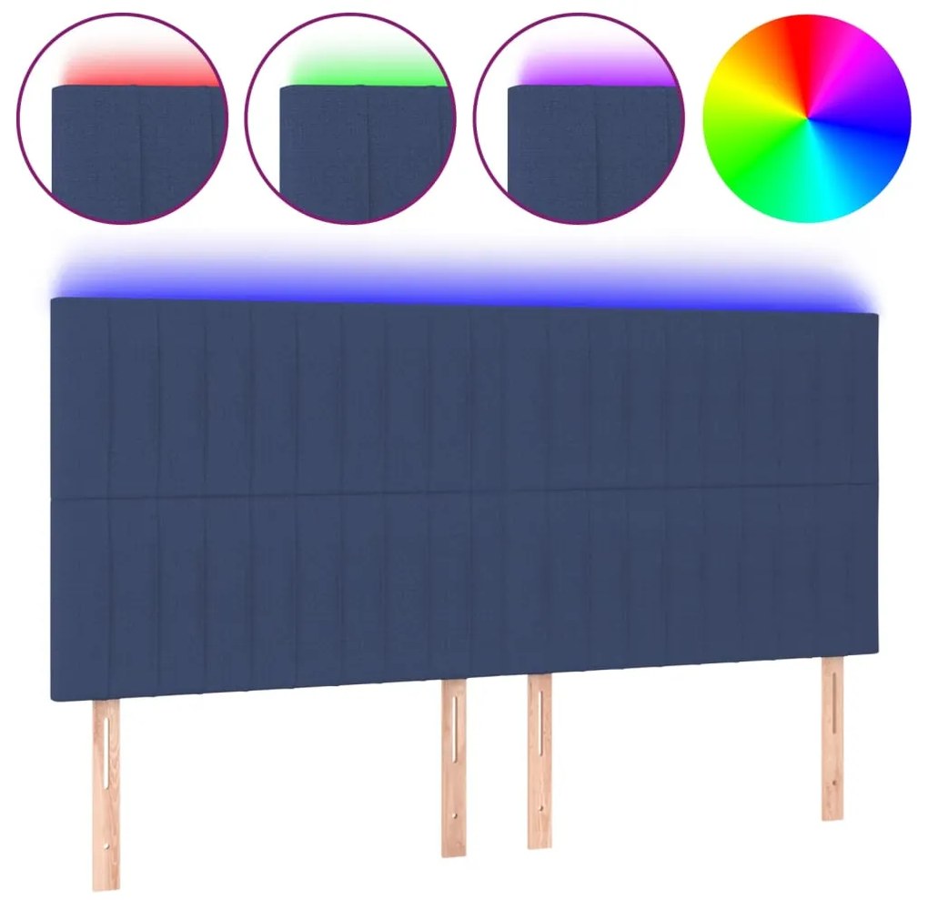 3122674 vidaXL LED горна табла за легло, синя, 160x5x118/128 см, плат