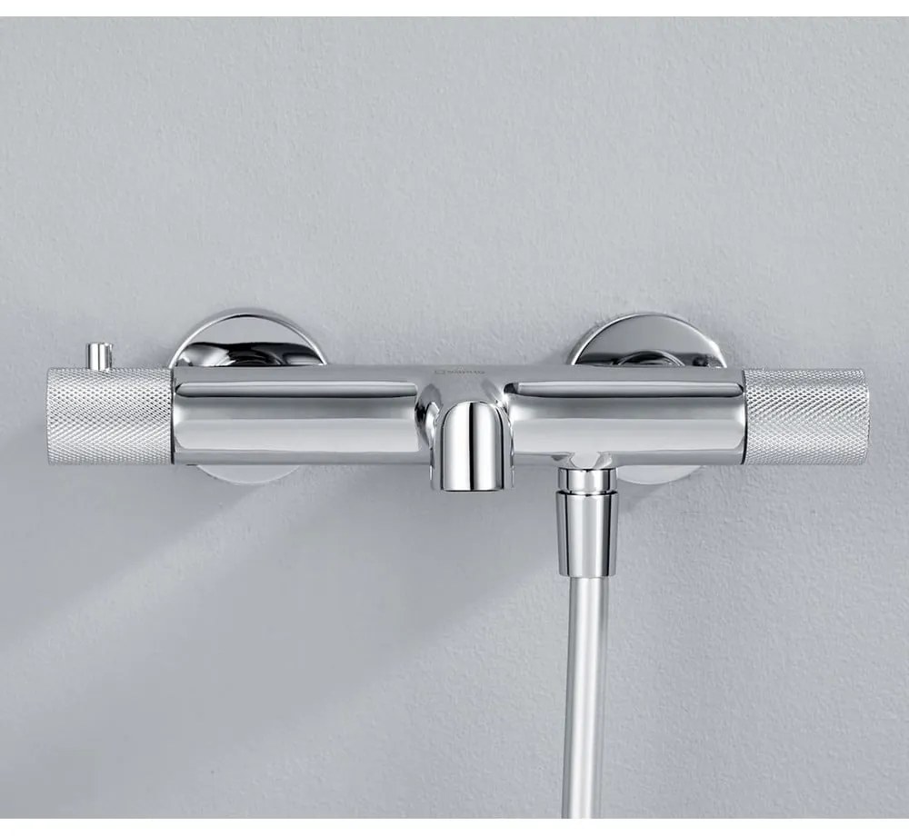 Стенна батерия за вана в лъскаво-сребрист цвят (2 изхода) Solaris – Sapho