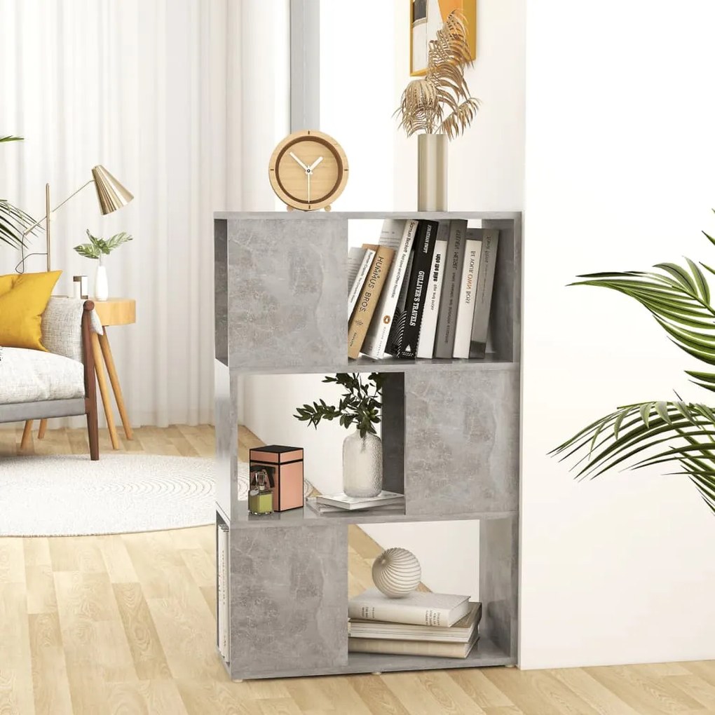 809075 vidaXL Библиотека, бетонно сива, 60x24x94 см, инженерно дърво