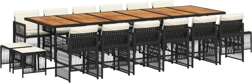 3211011 vidaXL Градински комплект с възглавници 17 части полиратан черен