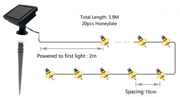 Соларен Гирлянд My Garden SSL-6021, 20 LED лампички, 3.9 м, Пчелички, Жълт
