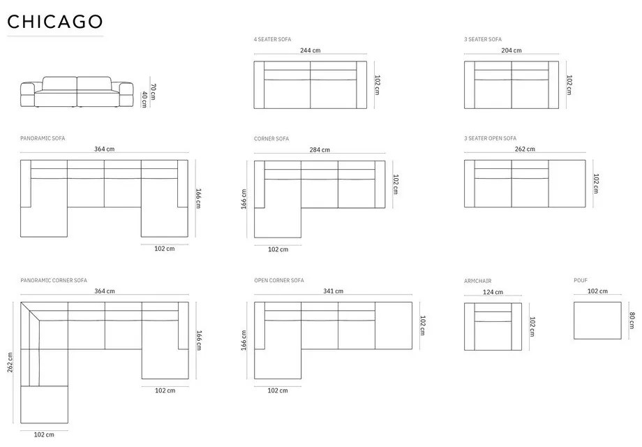 Тъмносив диван 204 cm Chicago – Cosmopolitan Design