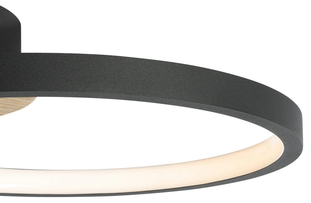 Модерна таванна лампа черна с дърво, включва LED 3-степенно димиране - Alec