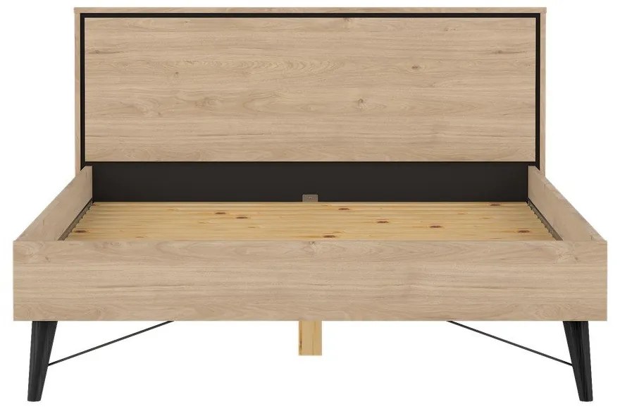 Двойно легло от дъбов декор с включена подматрачна рамка в естествен цвят 140x200 cm Ry – Tvilum