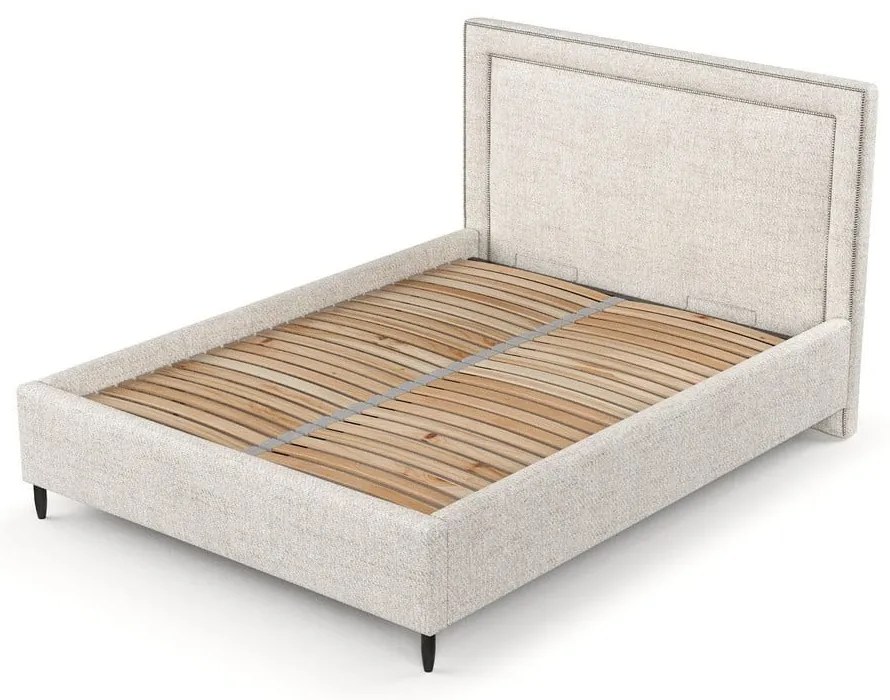 Кремаво тапицирано двойно легло с място за съхранение с включена подматрачна рамка 180x200 cm Baleine – Maison de Rêve