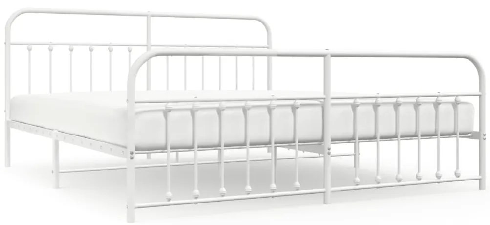 352652 vidaXL Метална рамка за легло с горна и долна табла, бяла, 200x200 см