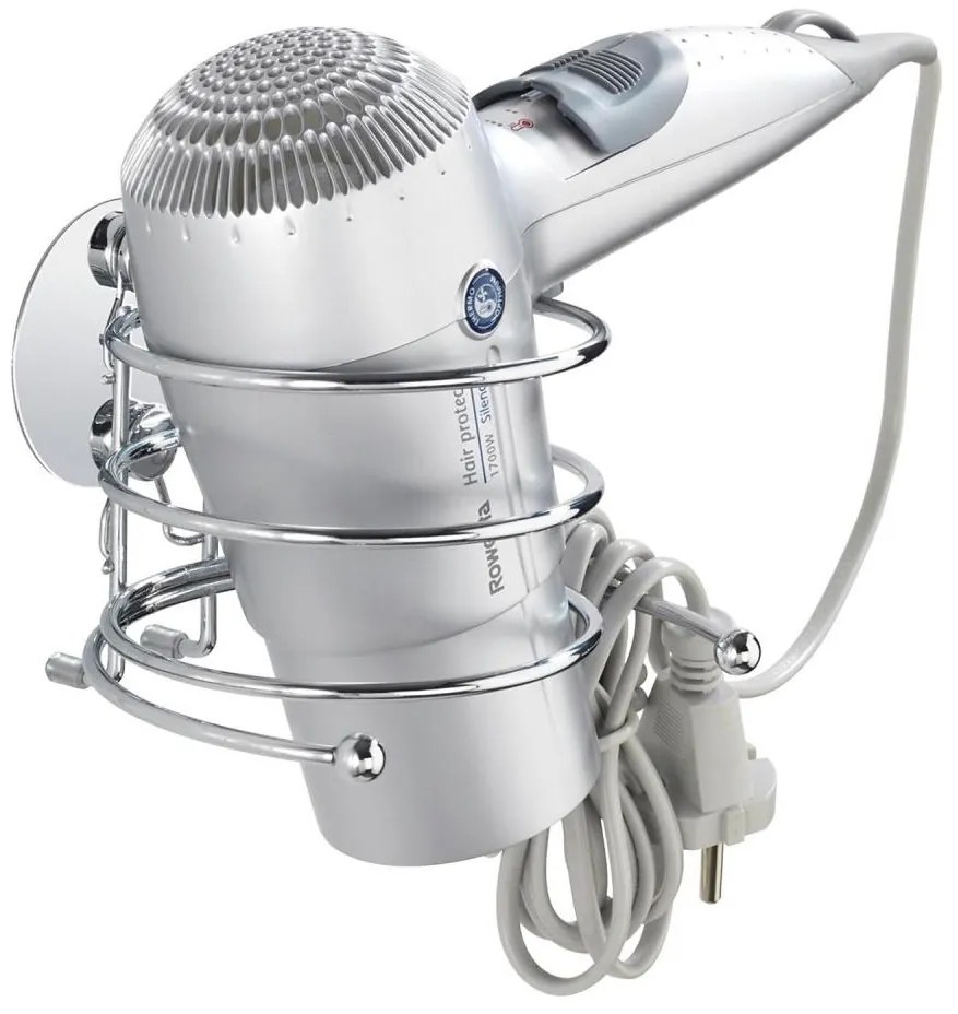 WENKO 18770100- Държач за сешоар TURBO-LOC, кръгъл стоманен, 14x11,5 cm, лъскав хром