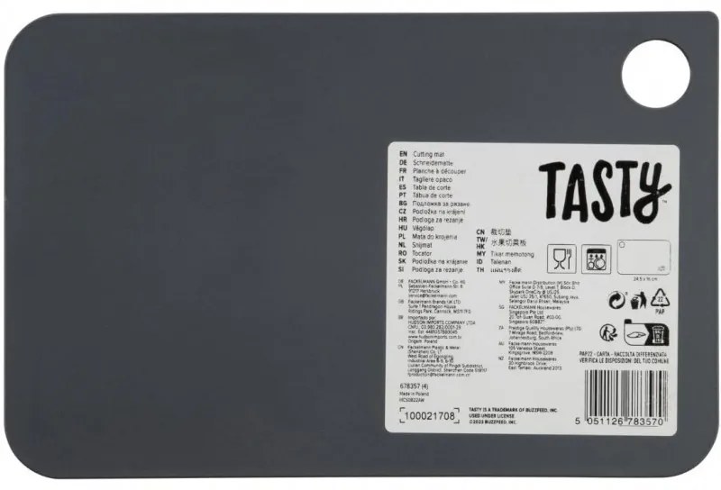 Дъска за рязане Tasty 678357, 24.5x16 см, Отвор за закачане, Пластмаса, Сив