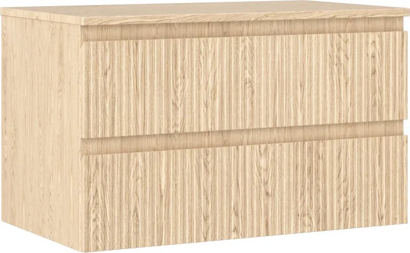 Mexen Rivel шкаф за баня под мивка 80 см с плот, 2 чекмеджета, оребрено, дъб - 91A20-08047-2-BFFC81