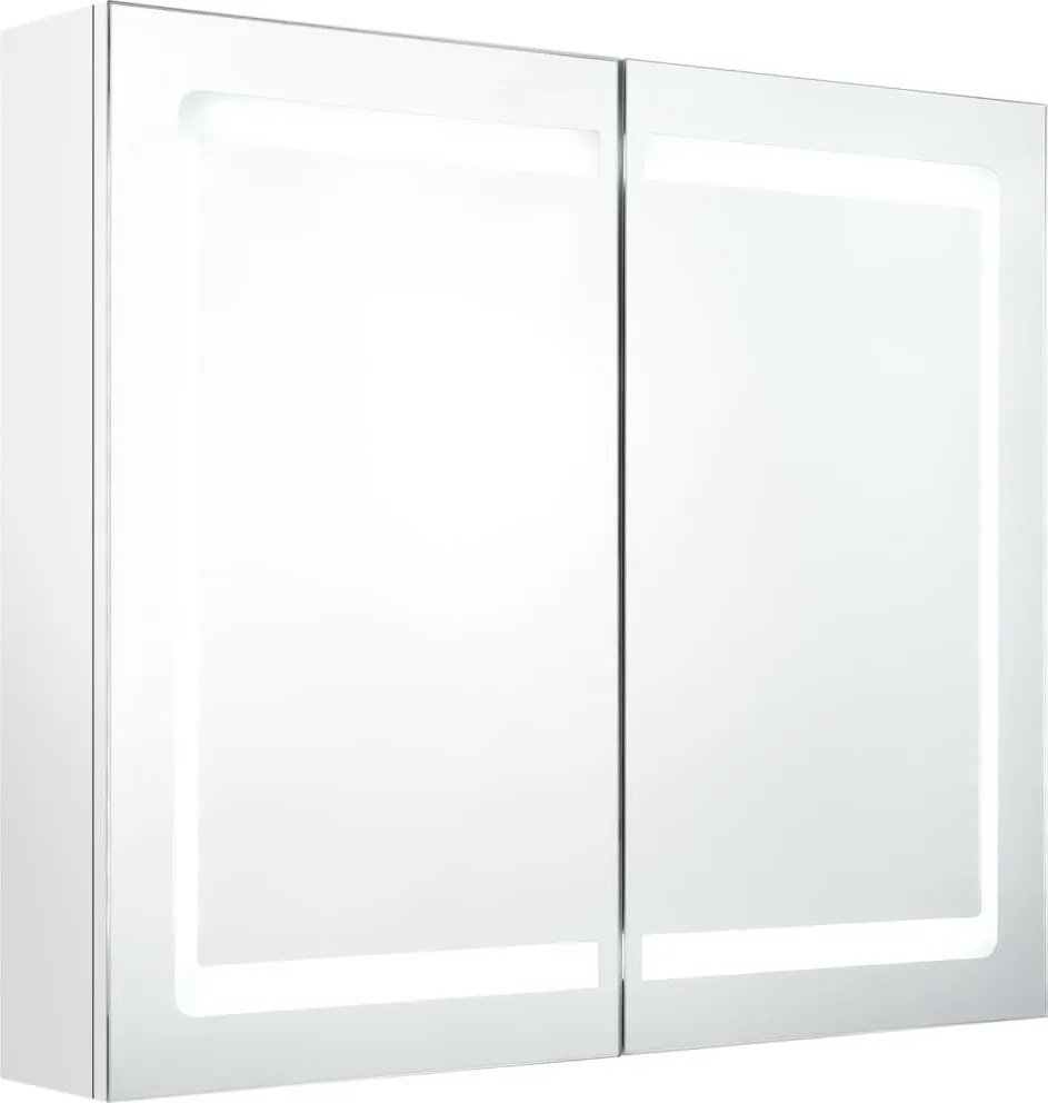 326517 vidaXL LED шкаф с огледало за баня, сияйно бяло, 80x12x68 см