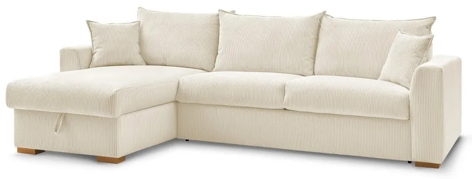 Кремав разтегателен ъглов диван от рипсено кадифе (променлив) Augustin – Bobochic Paris