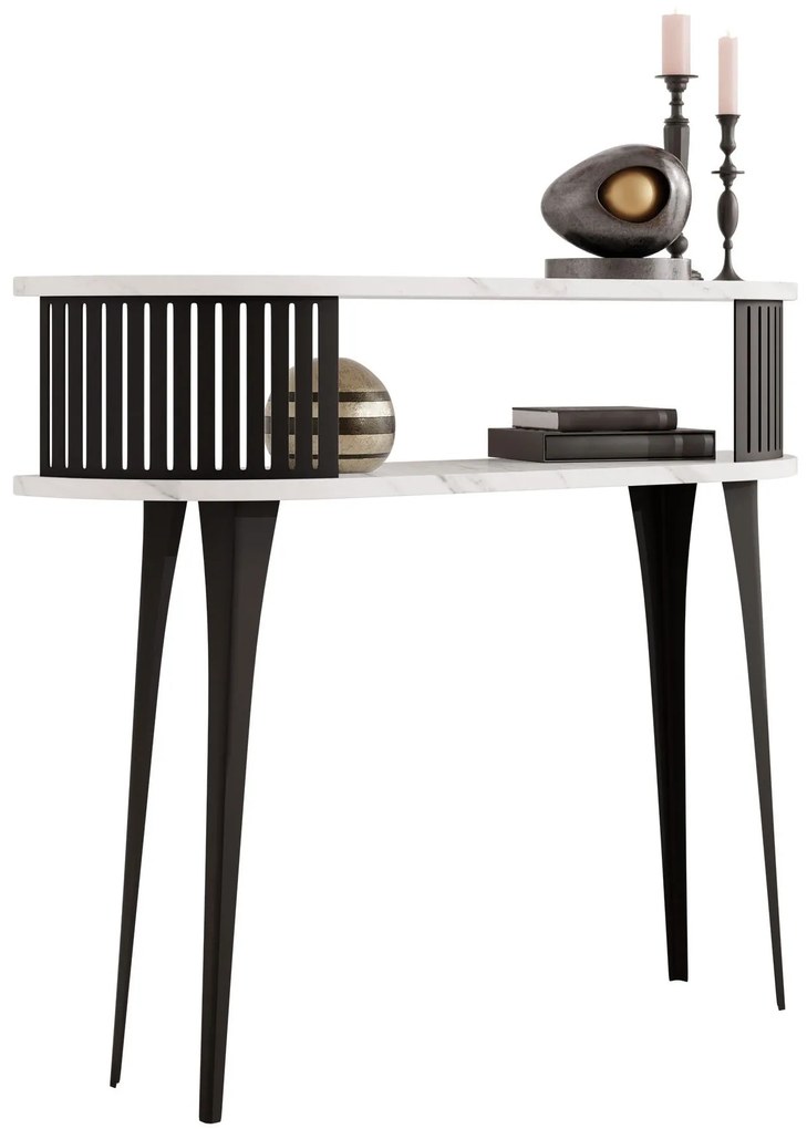 Конзолна маса Roenni-Бял мрамор - Черно