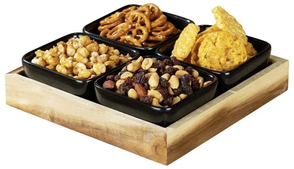 Черни керамични купи за сервиране в комплект от 4 части с поднос Elo - Wenko