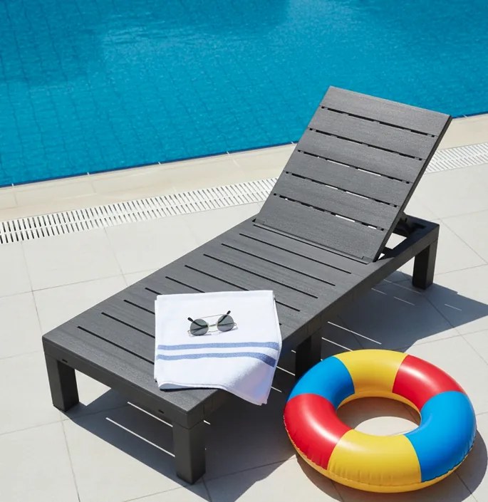 Здрав градински шезлонг за басейн и тераса - сив
