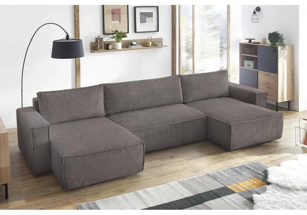 Тъмносив велурен U-образен разтегателен диван Nihad - Bobochic Paris