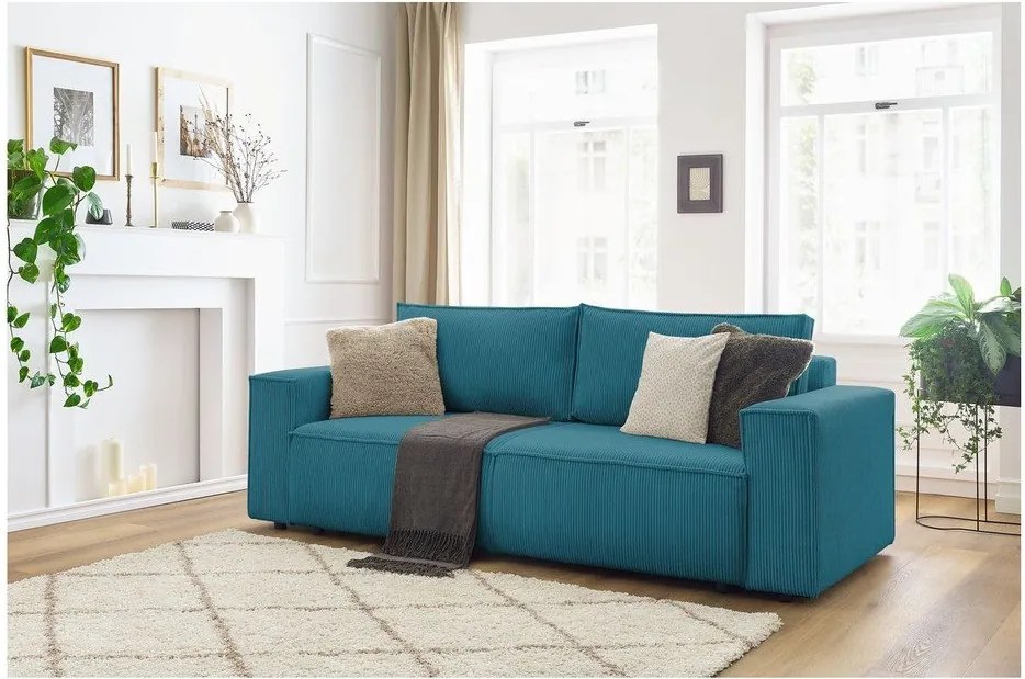 Тюркоаз сгъваем диван от рипсено кадифе 245 cm Nihad – Bobochic Paris