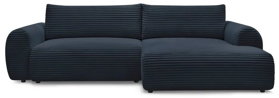 Тъмносин разтегателен ъглов диван от рипсено кадифе (десен ъгъл) Lucien – Bobochic Paris