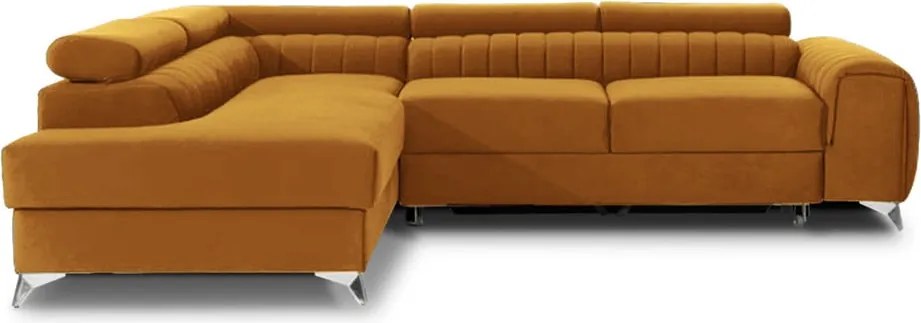 Жълт кадифен разтегателен ъглов диван с място за съхранение (ляв ъгъл L форма) Laurence – ELTAP