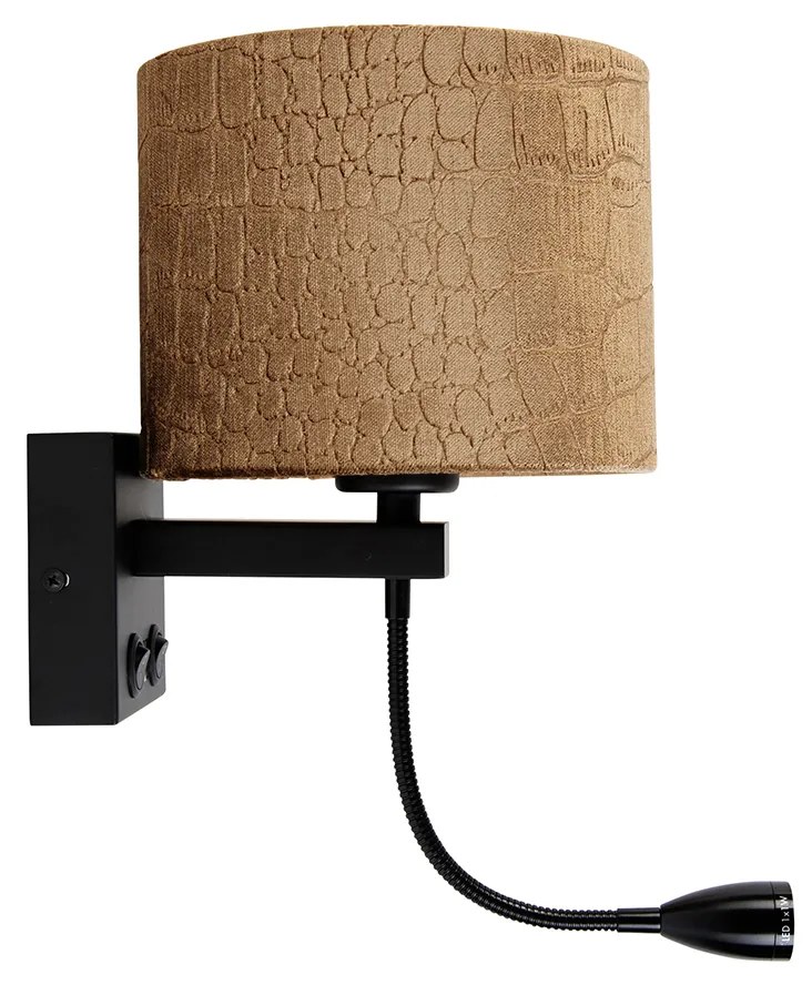 Стенна лампа черна с кадифена абажура, дизайн крокодил 18см - Brescia