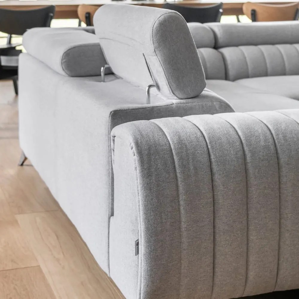 Светлосив разтегателен ъглов диван с място за съхранение (десен ъгъл U форма) Louis – ELTAP