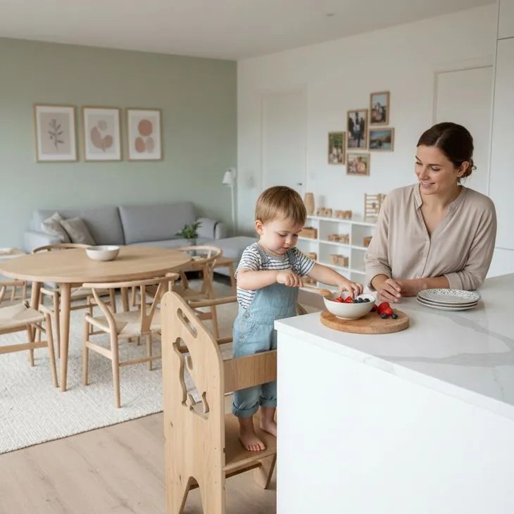 Детски кухненски помощник - безопасна учебна кула с регулируема височина pes