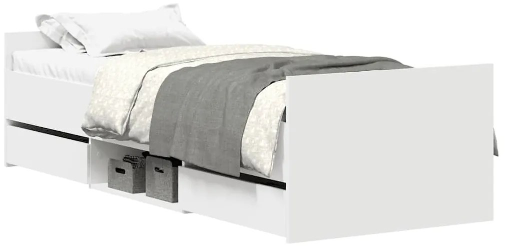 3203810 vidaXL Рамка за легло с горна и долна табла, бяла, 90x190 см