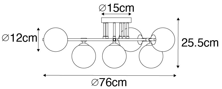 Таванна лампа черна със злато и опалово стъкло 6-светлина - Lynn