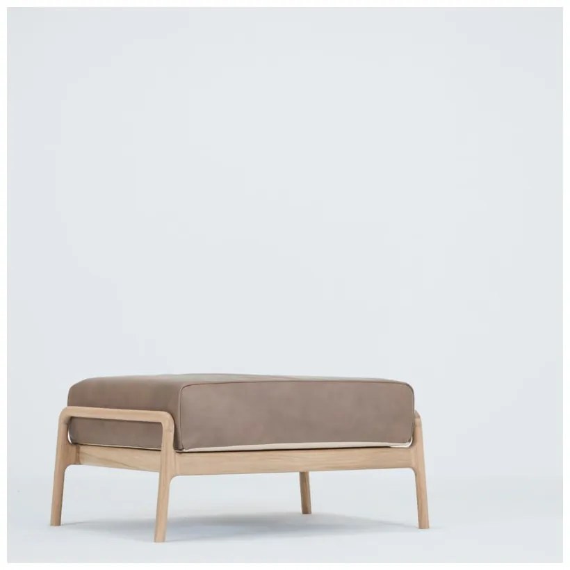 Светлокафява табуретка от биволска кожа с масивна дъбова конструкция Fawn - Gazzda