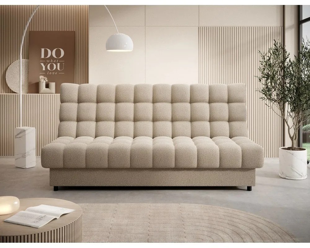 Бежов разтегателен диван с място за съхранение от букле 197 cm Clareta – ELTAP