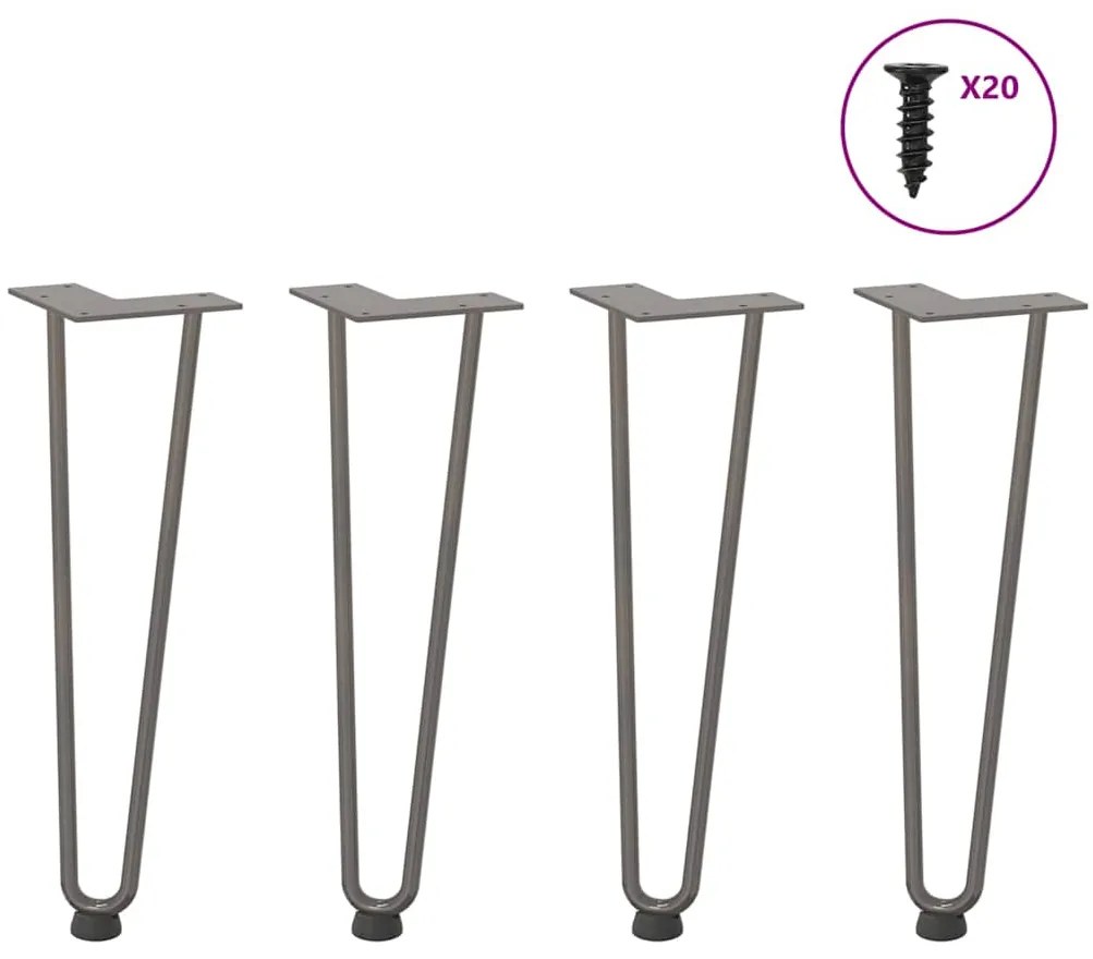 4012423 vidaXL Крака тип „фиба“ за масичка за кафе, 4 бр., естествена стомана, 42 см, масивна стомана