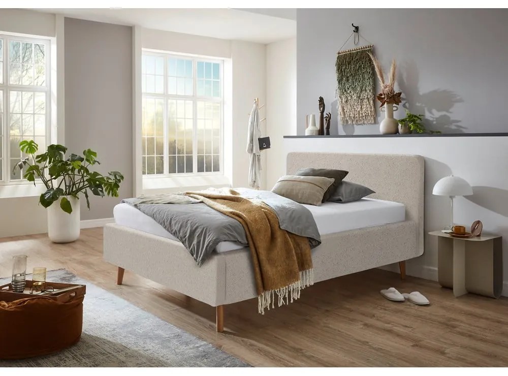 Бежово двойно легло 140x200 cm тапицирано с място за съхранение с включена подматрачна рамка Mattis – Meise Möbel