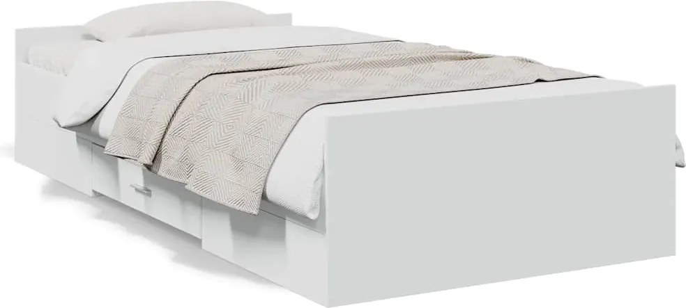 3280349 vidaXL Рамка за легло, с чекмеджета, без матрак, бяла, 75x190 см