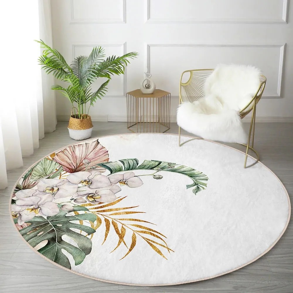 Кремав кръгъл килим подходящ за пране и за прахосмукачки роботи ø 120 cm Comfort – Mila Home