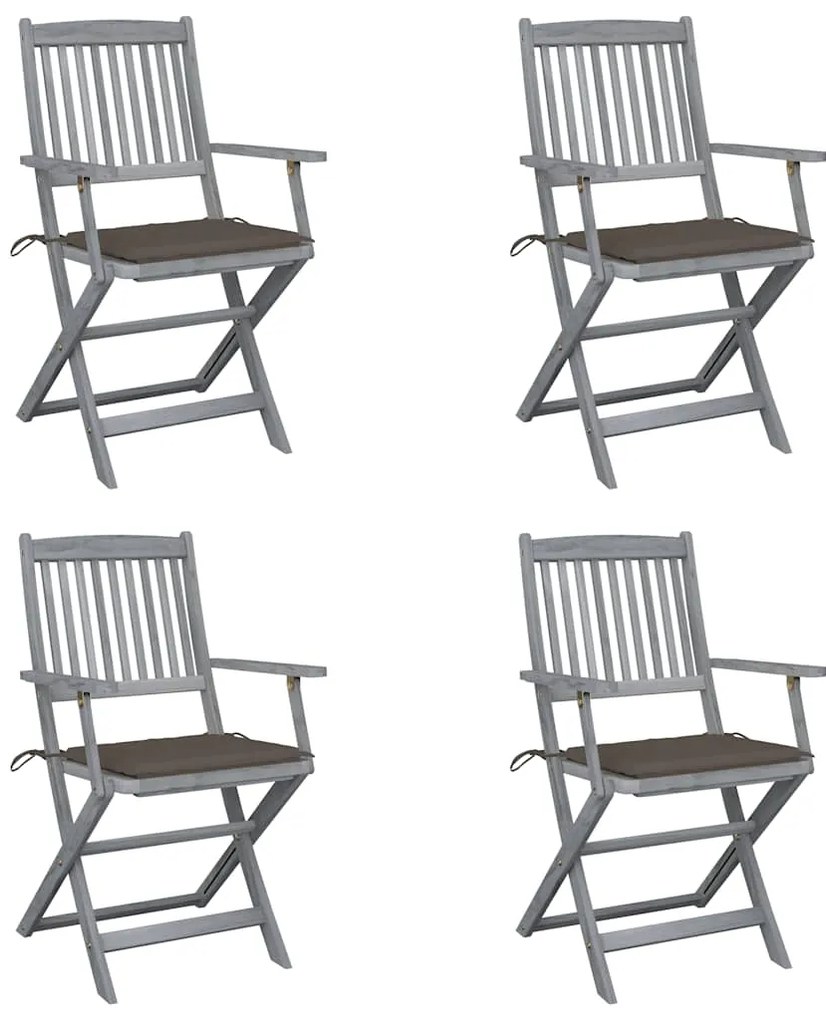 3064517 vidaXL Сгъваеми градински столове, 4 бр, с възглавници, акация масив