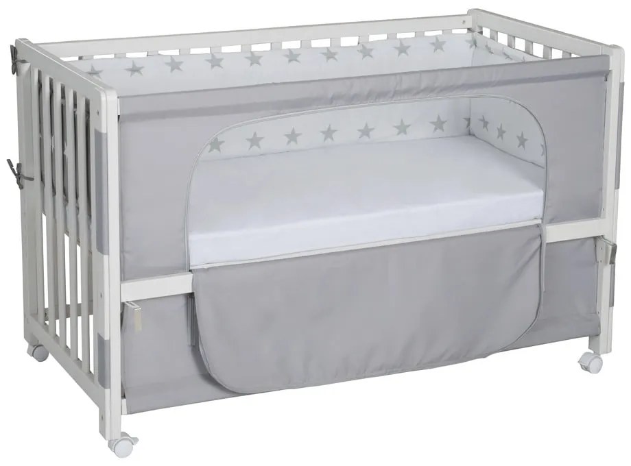 Бяло детско креватче на колела с балдахин 60x120 cm Little stars - Roba