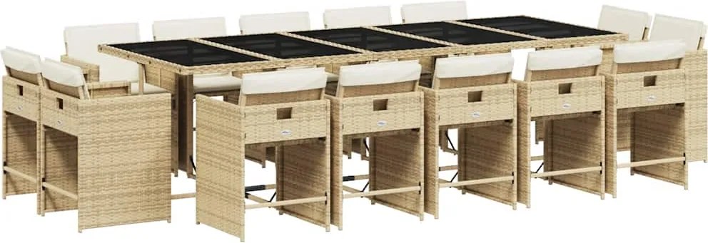 3211234 vidaXL Градински комплект с възглавници 15 части бежов полиратан
