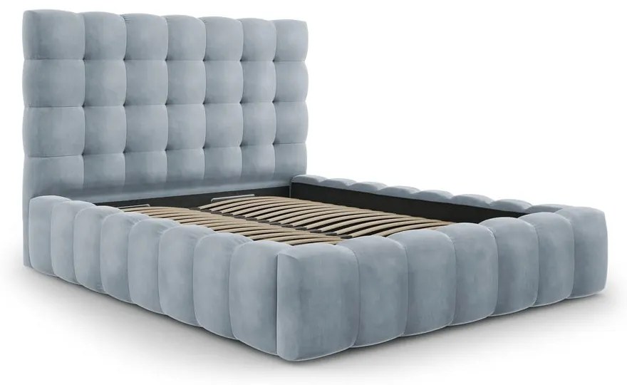 Светлосиньо тапицирано двойно легло с място за съхранение и решетка 140x200 cm Bali - Cosmopolitan Design