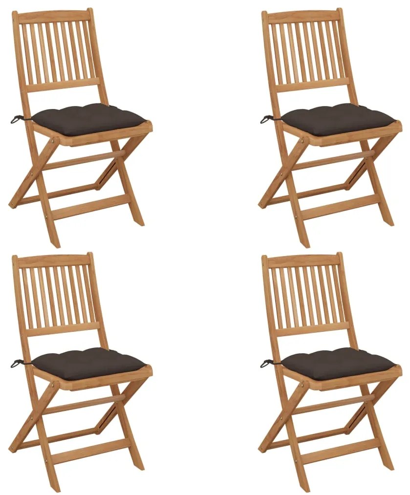 3064694 vidaXL Сгъваеми градински столове, 4 бр, с възглавници, акация масив