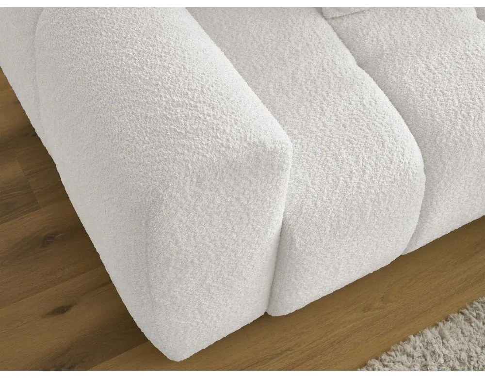 Бял сгъваем/с място за съхранение ъглов диван от прежда с примки от букле (десен ъгъл) Roxelane – Bobochic Paris