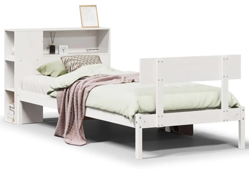 3321791 vidaXL Легло с етажерка за книги, без матрак, 100x200 см, бор масив
