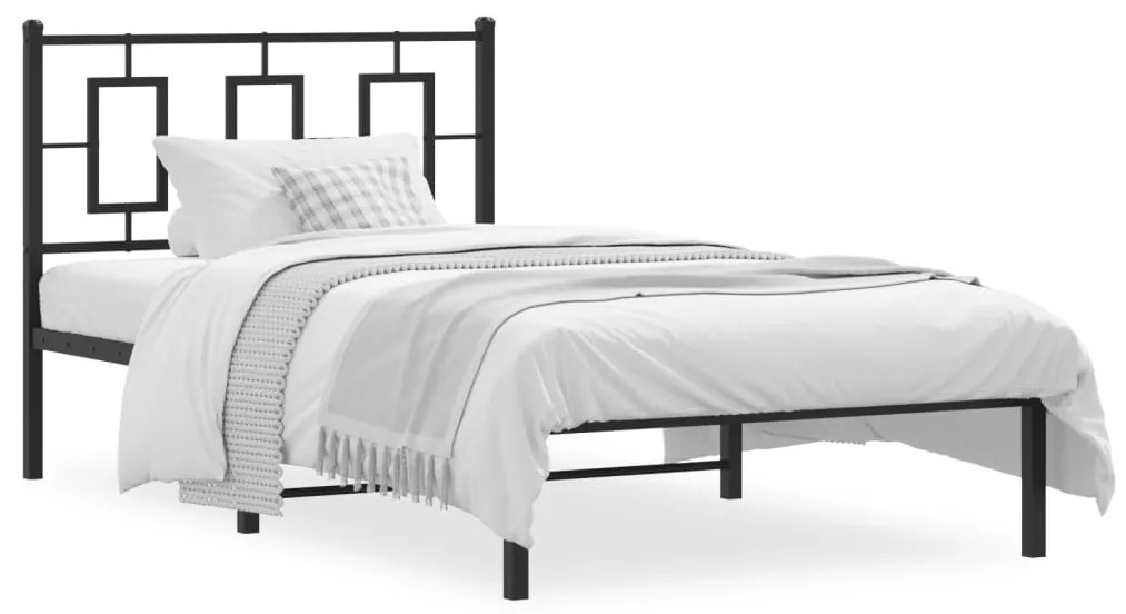 374236 vidaXL Метална рамка за легло с горна табла, черна, 100x200 см