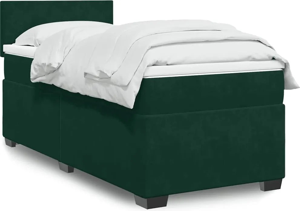 3288459 vidaXL Боксспринг легло с матрак, тъмнозелено, 80x200 см, кадифе