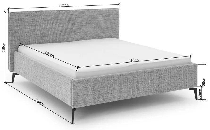 Светлосиво двойно легло 180x200 cm тапицирано с място за съхранение с включена подматрачна рамка Riva – Meise Möbel