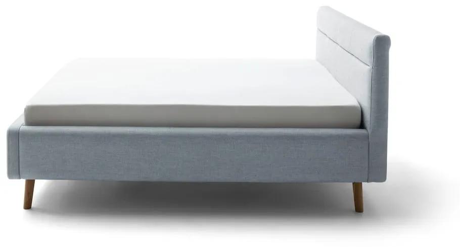 Сиво и синьо тапицирано двойно легло с място за съхранение и с решетка 160x200 cm Lotte - Meise Möbel
