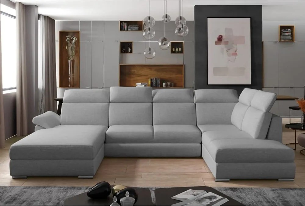 Светлосив разтегателен ъглов диван (десен ъгъл U форма) Evanell – ELTAP