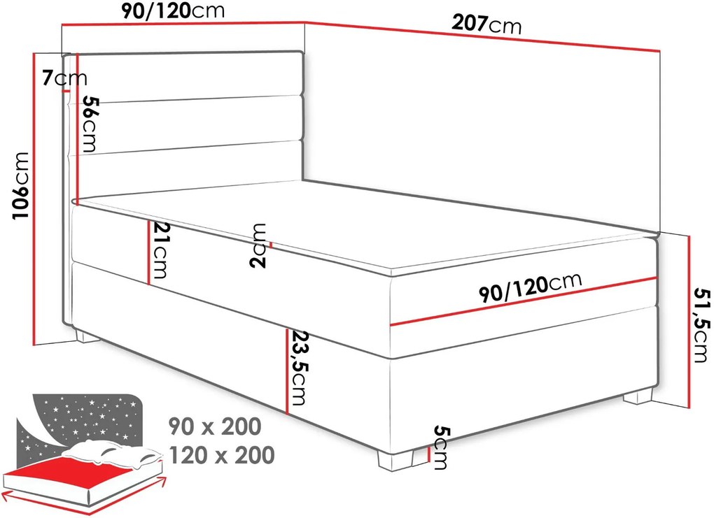 Тапицирано легло Elen-Розово-120 x 200