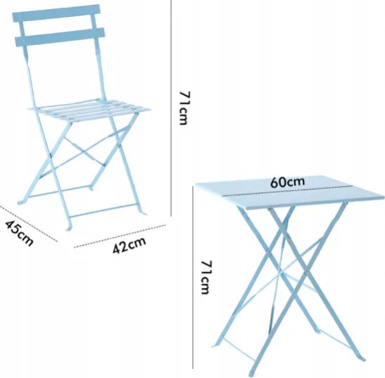 Сгъваем градински комплект, балконски комплект - маса + два стола Сив