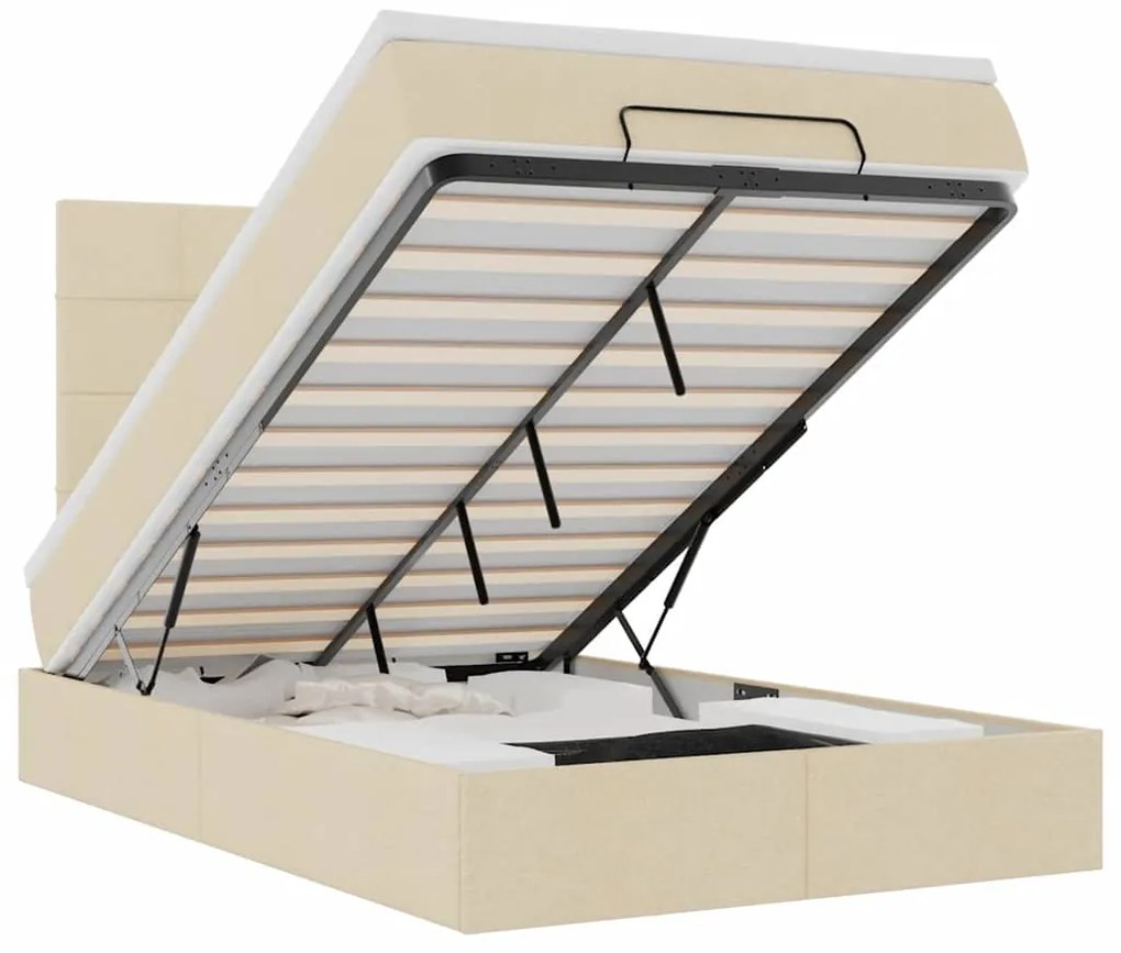 3314001 vidaXL Османска легло с матрак и LED, кремаво, 120x200 см, плат