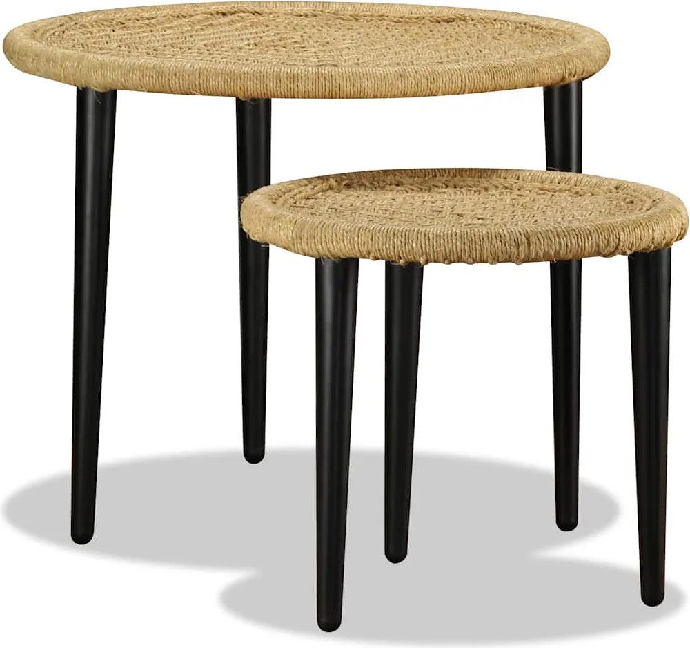 244218 vidaXL Комплект маси за кафе от 2 части, естествена юта